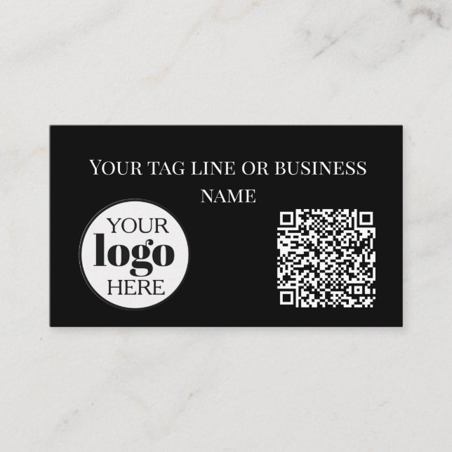 Carte De Visite Logo de code QR Noir Simple (Devant)