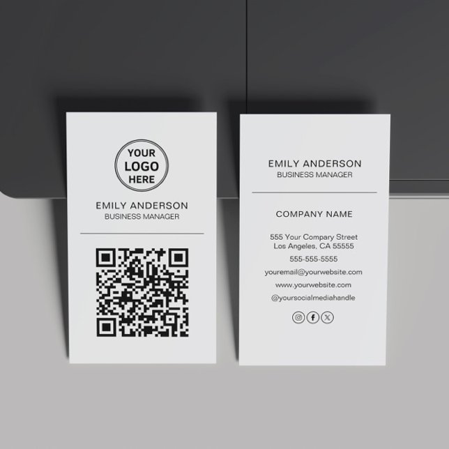 Carte De Visite Logo de code QR personnalisé gris minimal (Custom QR Code Logo Minimal Gray Business Card)