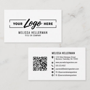Carte De Visite Logo de code QR personnalisé minimaliste blanc