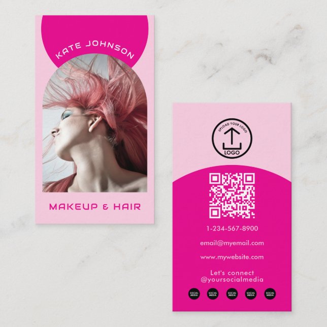 Carte De Visite Logo de code QR photo de cheveux de maquillage mod (Devant / Derrière)