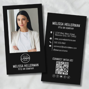 Carte De Visite Logo de code QR photo minimaliste moderne noir