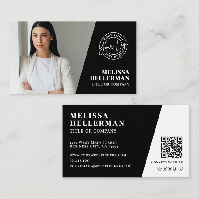 Carte De Visite Logo de code QR photo noir (Devant / Derrière)