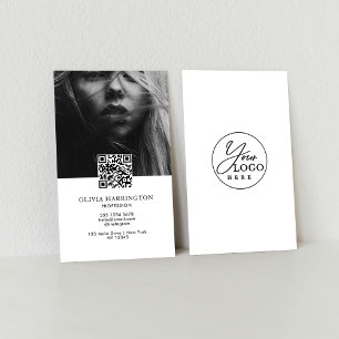 Carte De Visite Logo de code QR photo noir et blanc minimal