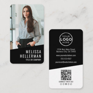 Carte De Visite Logo de code QR photo noir vertical