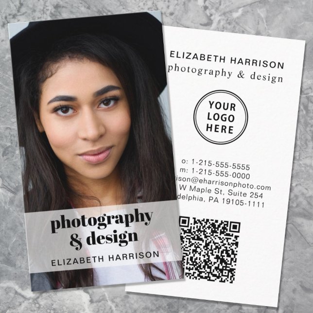 Carte De Visite Logo de code QR photo professionnel (Make connections and leave a lasting impression with our modern QR code and logo business card)