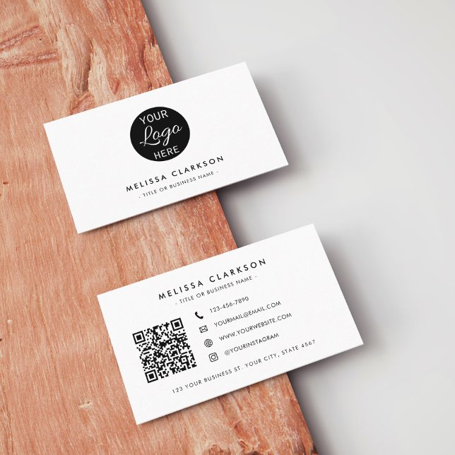 Carte De Visite Logo de code QR professionnel moderne noir et blan (Créateur téléchargé)