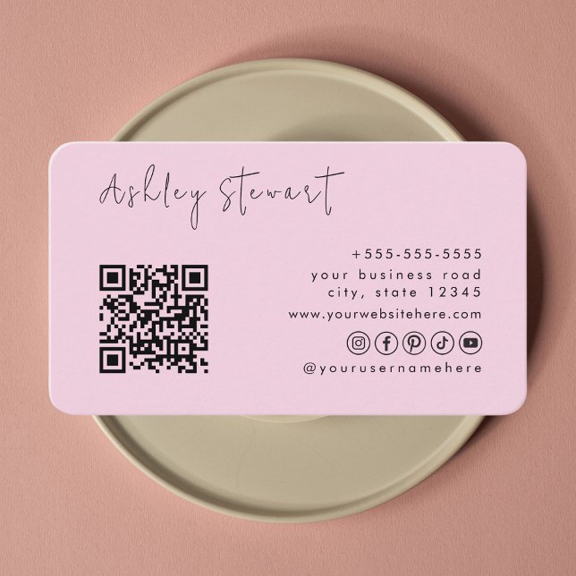 Carte De Visite Logo de code Qr rose professionnel Script minimal (Créateur téléchargé)