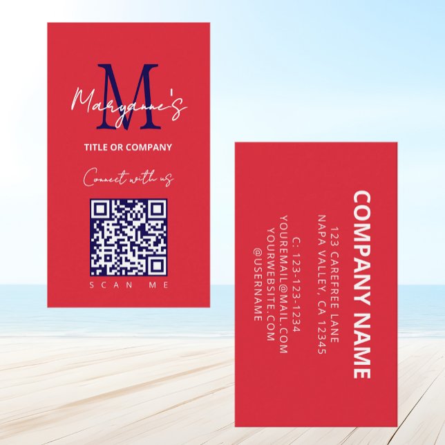 Carte De Visite Logo de code QR scannable Rouge Blanc Bleu (Créateur téléchargé)