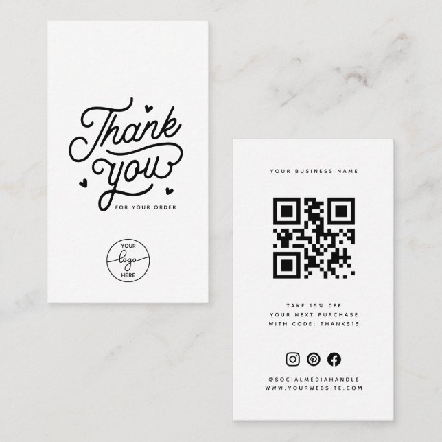Carte De Visite Logo de code QR simple merci pour votre commande (Devant / Derrière)