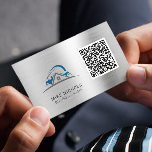 Carte De Visite Logo de code QR, Toit, Constructeur, Travailleur d