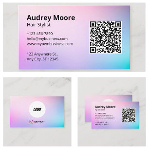 Carte De Visite Logo de coiffeur QR Salon de coiffure