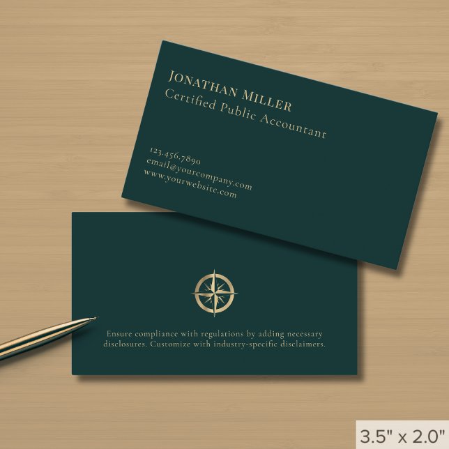 Carte De Visite Logo de compas en or de luxe simple (Créateur téléchargé)