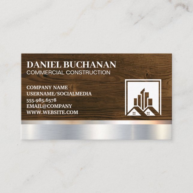 Carte De Visite Logo de construction | Bois métallique (Devant)