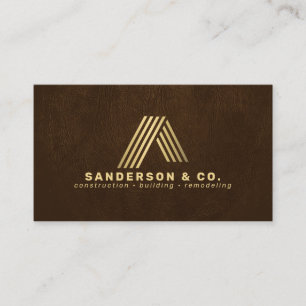 Carte De Visite Logo de construction de bâtiment en or brun person