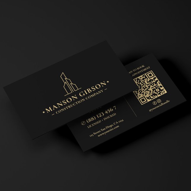 Carte De Visite Logo de construction générale Black Modern (Construction General Contracting Logo Black Modern Business Card)