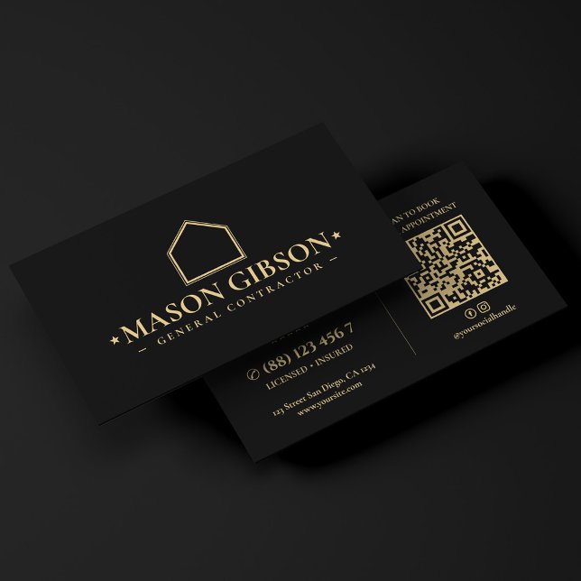 Carte De Visite Logo de construction générale moderne en noir (Modern Construction General Contracting Logo Black Business Card
)