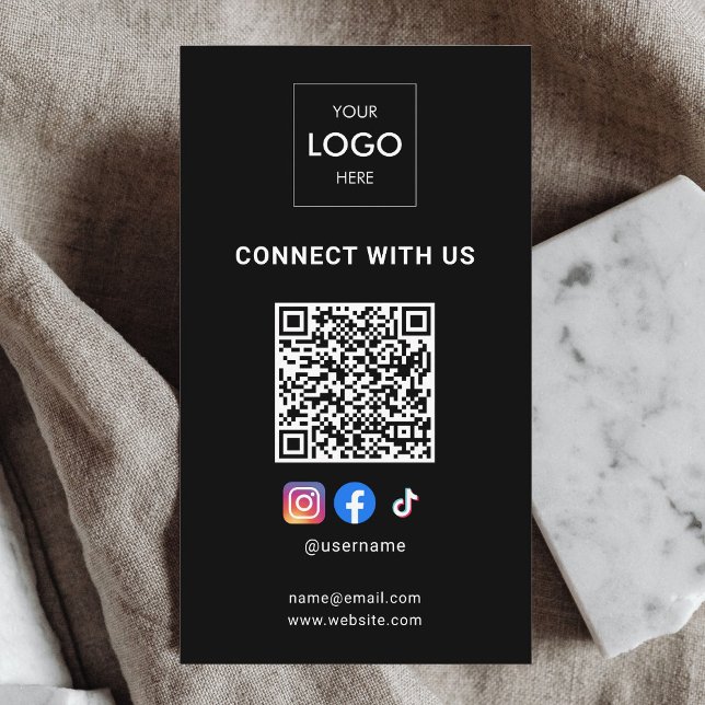 Carte De Visite Logo de consultant moderne code QR noir (Créateur téléchargé)