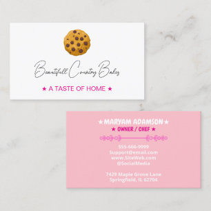 Carte De Visite Logo de cookie éditable Boulangerie rose blanc