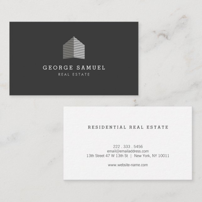 Carte De Visite Logo de courtier immobilier abstrait moderne noir  (Devant / Derrière)