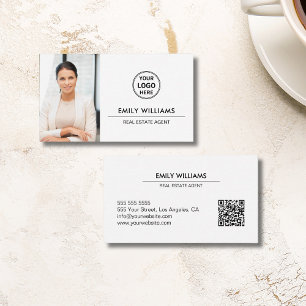 Carte De Visite Logo de courtier immobilier Photo QR Blanc
