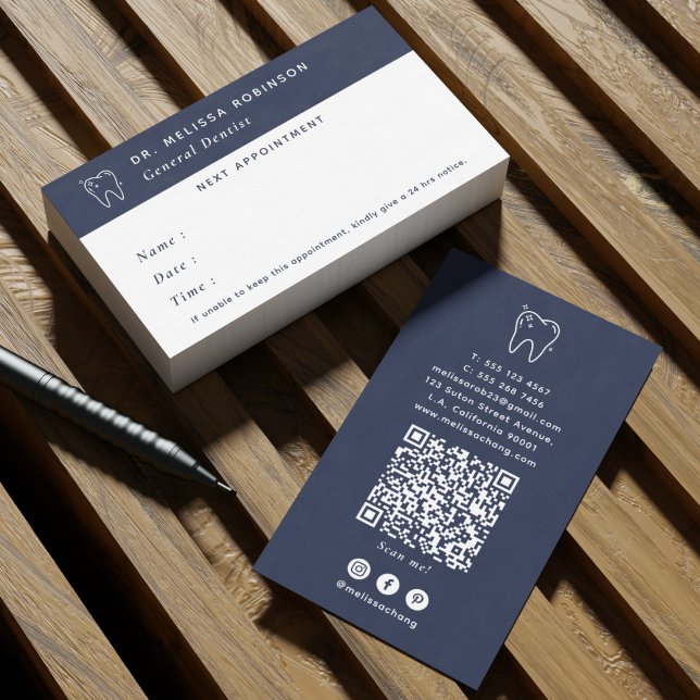 Carte De Visite Logo de dentiste dentaire simple bleu rendez-vous (Créateur téléchargé)