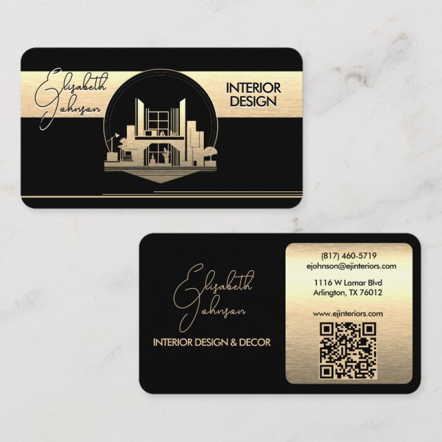 Carte De Visite Logo de design d'intérieur ou d'architecte noir et (Devant / Derrière)