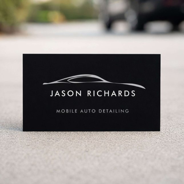 Carte De Visite Logo de detailing automobile mobile noir (Créateur téléchargé)