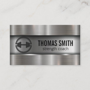 Carte De Visite Logo de Dumbbell   Arrière - plan métallique