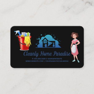 Carte De Visite Logo de femme de ménage nettoyant la maison et tra