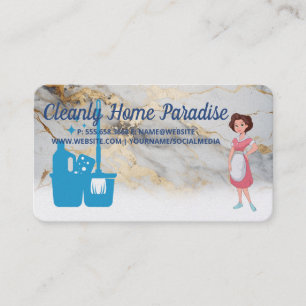 Carte De Visite Logo de femme de ménage nettoyant la maison Fond