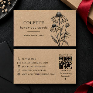 Carte De Visite Logo de fleur kraft fait main
