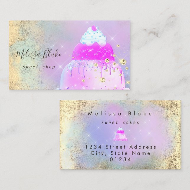 Carte De Visite logo de gâteau aux couleurs pastel (Devant / Derrière)