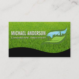 Carte De Visite Logo de jardinage paysager Feuille d'herbe