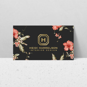 Carte De Visite Logo de la boîte à Glam Monogramme Vintage Floral