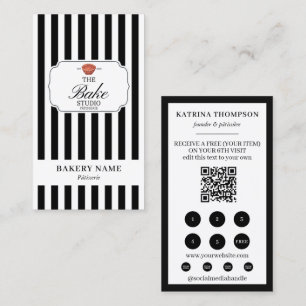 Carte De Visite Logo de la boulangerie Black White Stripes Loyalty