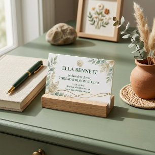 Carte De Visite Logo de la boutique d'artiste en broderie vert sau