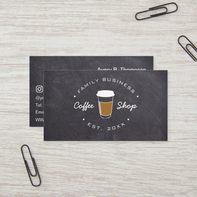 Carte De Visite Logo de la boutique de café familiale personnalisé (Devant/Arrière en situation)