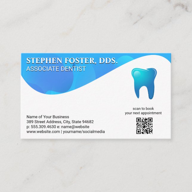 Carte De Visite Logo de la dent bleue | dentisterie | Code QR pers (Devant)