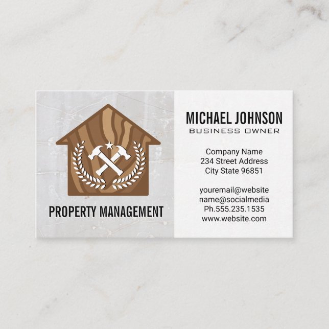 Carte De Visite Logo de la maison en bois | Marteaux traversés (Devant)