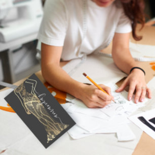 Carte De Visite Logo de la robe du concepteur de mode QR Gris Or d