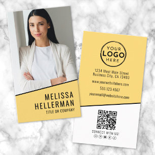 Carte De Visite Logo de la société de code QR photo jaune vertical