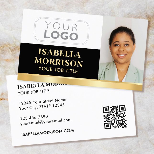 Carte De Visite Logo de la société professionnelle QR Black Gold (Créateur téléchargé)