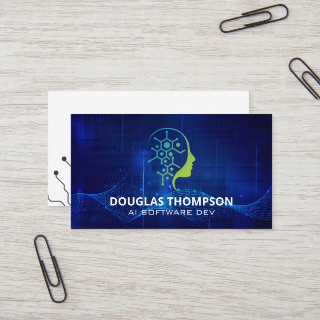 Carte De Visite Logo de la technologie AI | Arrière - plan numériq (Devant/Arrière en situation)