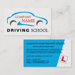 Carte De Visite Logo de la voiture bleue, école de conduite, instr