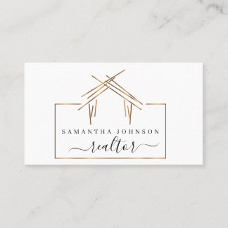 Carte De Visite Logo de l'agent immobilier avec maison couleur or