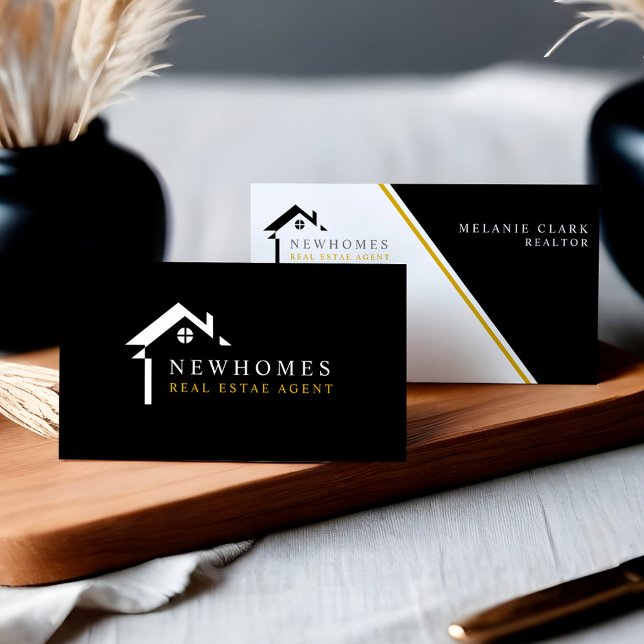 Carte De Visite Logo de l'agent immobilier professionnel Maison Bl (Professional Home Real Estate Agent Logo White Business Card)