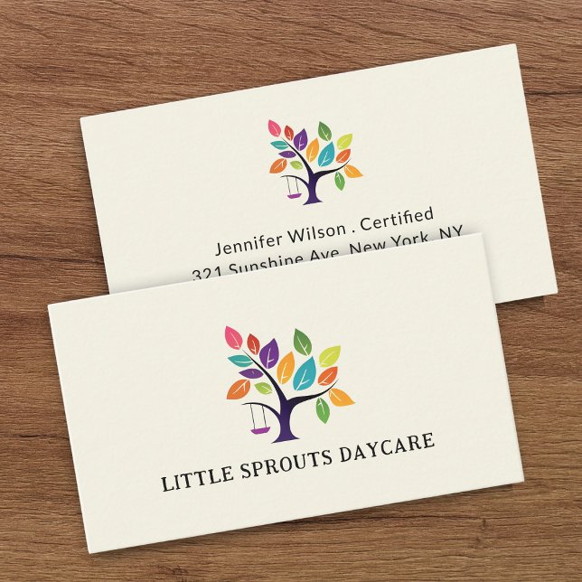 Carte De Visite Logo de l'arbre du service de garde d'enfants (Créateur téléchargé)