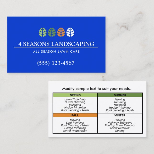 Carte De Visite Logo de l'arbre et service de pelouse Paysage bleu (Devant / Derrière)