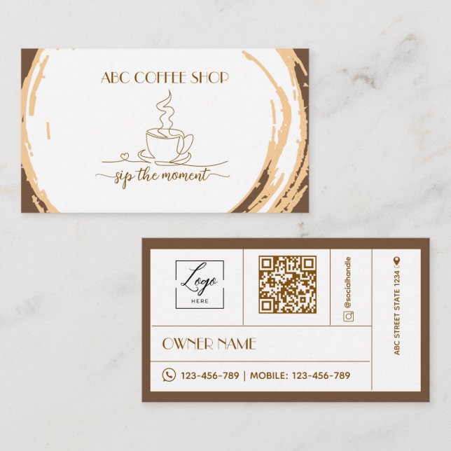 Carte De Visite LOGO de l'artisan moderne Code QR Café  (Devant / Derrière)