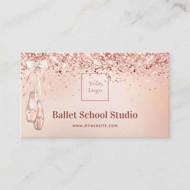 Carte De Visite Logo de l'école de ballet rose or rose (Devant)